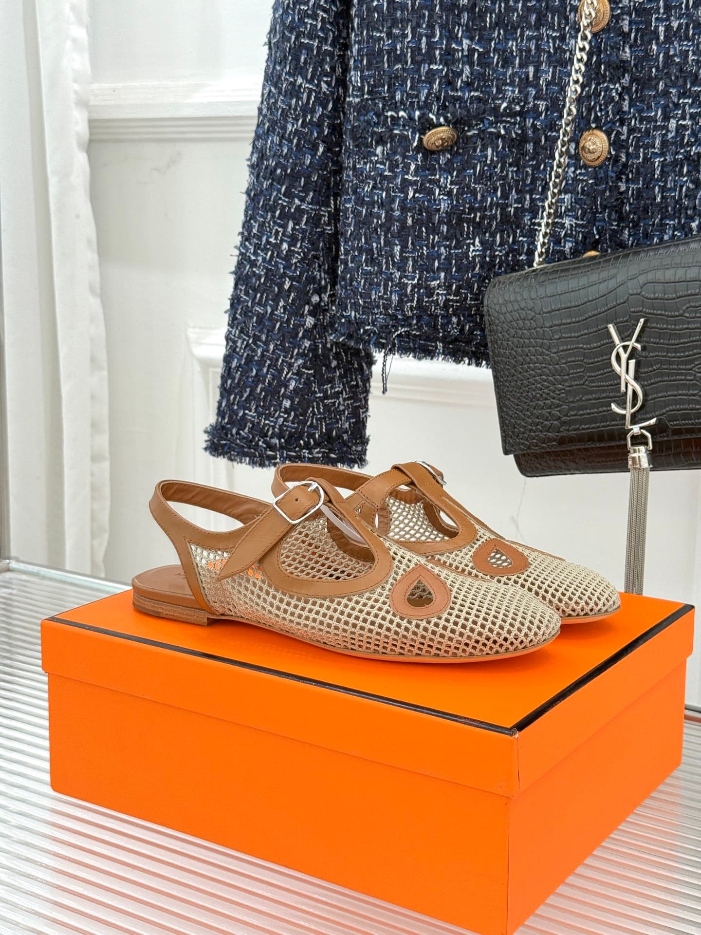 Hermès Hermès 25WF The mesh surface is hollowed out Pig-nose flat sandals Right18